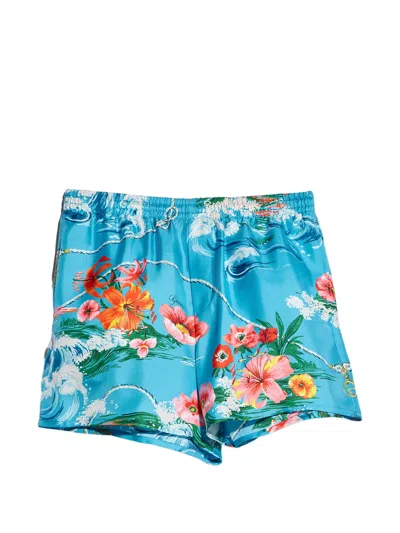 Gucci Twill Bermuda Shorts Floral Pattern Pockets In Blue