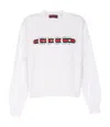 Gucci White Crewneck Sweatshirt With Logo Print And Web Detail In Cotton Woman In White