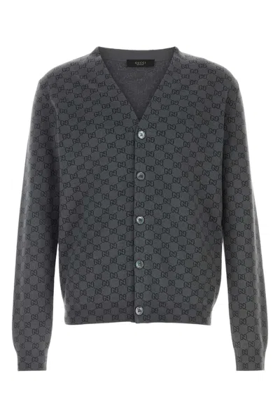 Gucci Embroidered Wool-silk Blend Cardigan In Gray