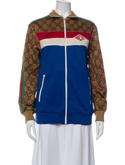 Pre-owned Gucci Printed Bomber Jacket In Blue
