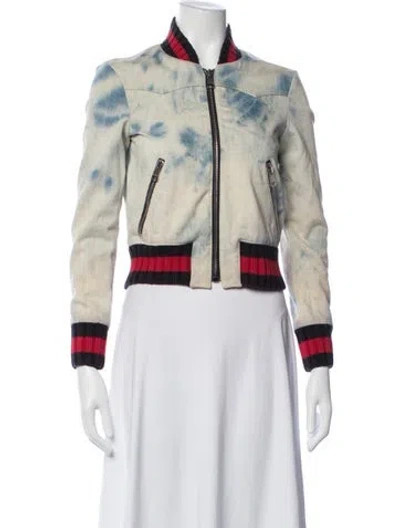 Pre-owned Gucci Printed Bomber Jacket In Blue