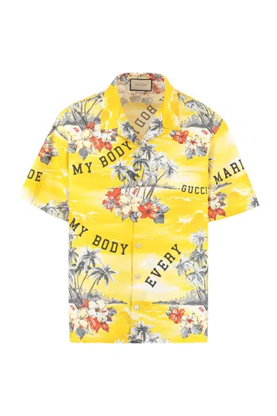 Gucci Yellow Palm Tress Print Short Sleeve Shirt