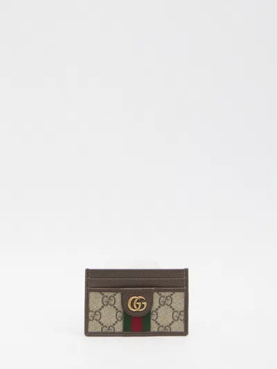 Gucci Printed Canvas Card Holder In Brown