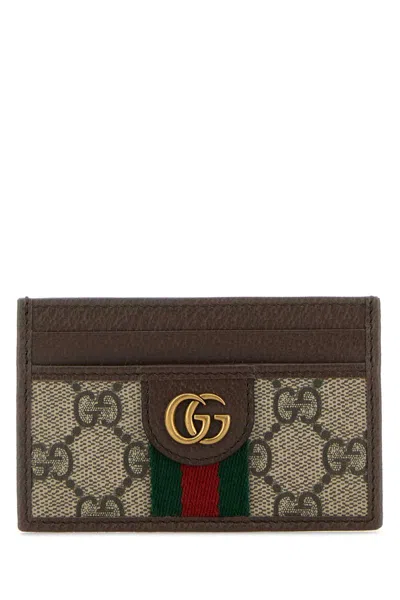 Gucci Printed Canvas Card Holder In Brown