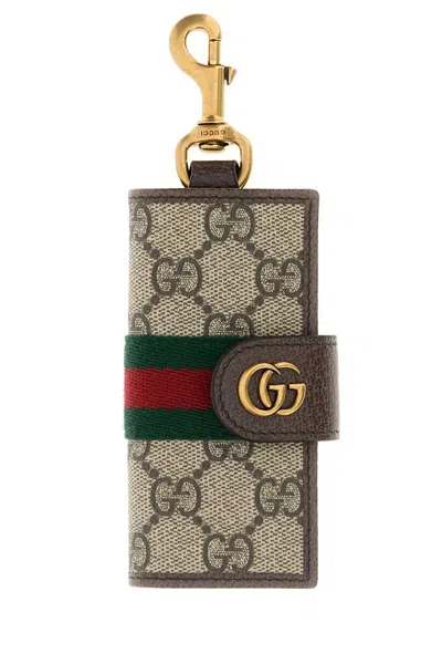 Gucci Printed Canvas Keyring In Brown