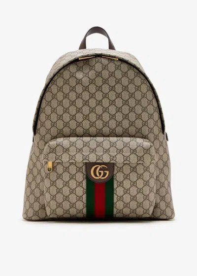 Gucci Printed Canvas Medium Ophidia Backpack In Brown