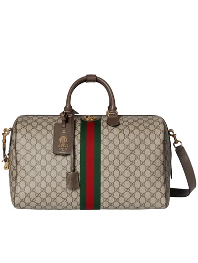 Gucci Printed Canvas Travel Bag In Brown
