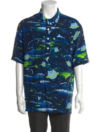 Pre-owned Gucci Printed Collar Polo Shirt In Blue