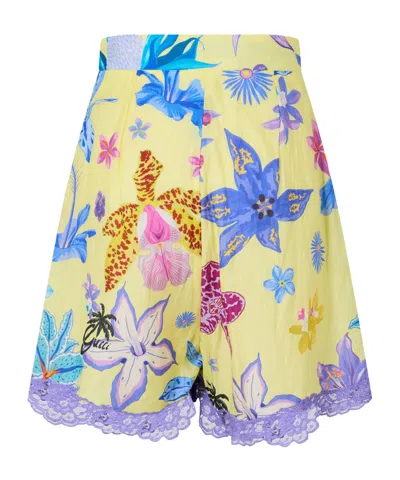 Gucci Printed Color-block Shorts In Yellow