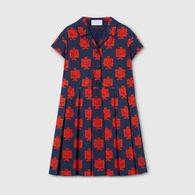 Gucci Printed Cotton Dress In Blue