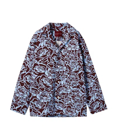 Gucci Printed Cotton Gabardine Jacket In Blue