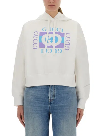 Gucci Printed Cotton Hoodie In White