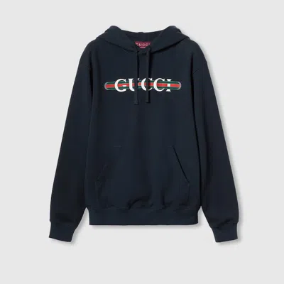 Gucci Printed Cotton Jersey Hooded Sweatshirt In Blue