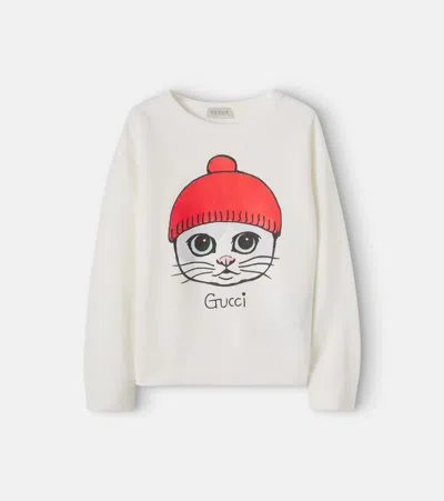 Gucci Kids' 印花棉质针织运动衫 In New White/mc