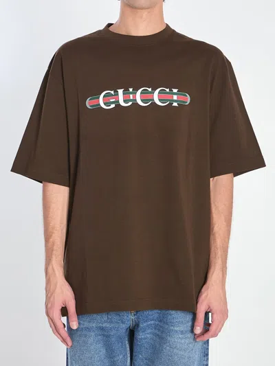 Gucci Printed Cotton Jersey T-shirt In Brown