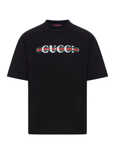 Gucci Printed Cotton Jersey T-shirt In Black