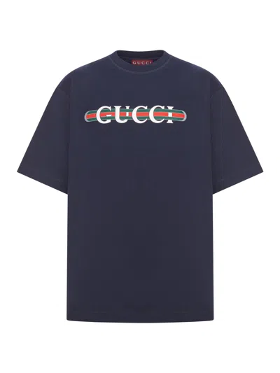 Gucci Printed Cotton Jersey T-shirt In Blue