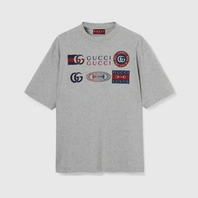 Gucci Printed Cotton Jersey T-shirt In Gray