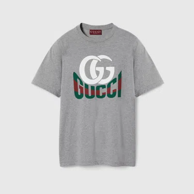 Gucci Printed Cotton Jersey T-shirt In Grey