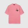 Gucci Men Pink Crewneck T-shirt With Surf Print And Logo On The Front In Cotton Man In Multi