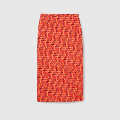 Gucci Printed Cotton Mid-length Skirt In Orange