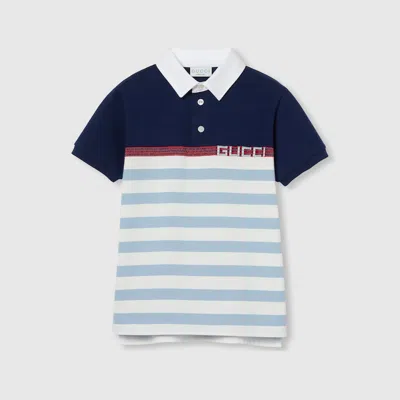 Gucci Kids' Printed Cotton Polo In Blue