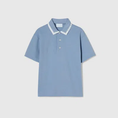 Gucci Printed Cotton Polo Shirt In Blue