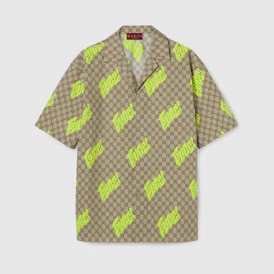 Gucci Printed Cotton Poplin Bowling Shirt In Beige