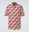 Gucci Bowling Cotton Popeline Shirt With All-over Surfer Print In Multicoloured