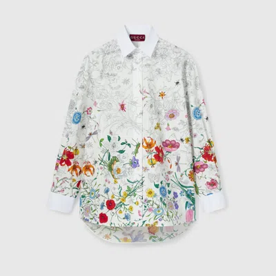 Gucci Printed Cotton Poplin Shirt In White