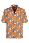 Gucci Multicolor Bowling Shirt With Cuban Collar And All-over Floral Print In Cotton Man In Orange