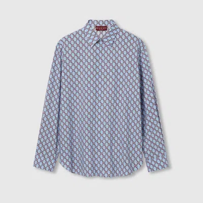 Gucci Printed Cotton Shirt In Blue