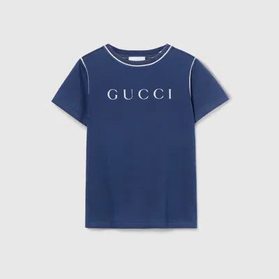 Gucci Printed Cotton T-shirt In Blue