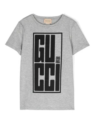 Gucci Kids' Printed Cotton T-shirt In 灰色