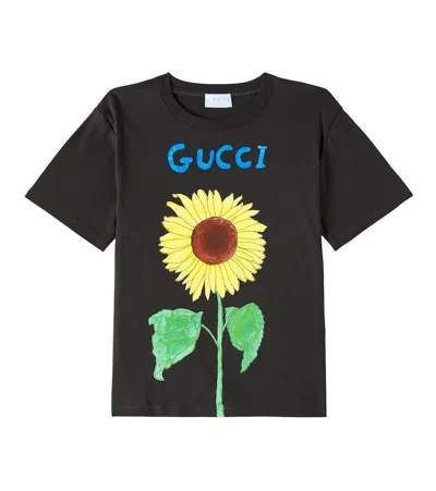 Gucci Kids' Bedrucktes T-shirt Aus Baumwolle In Grau