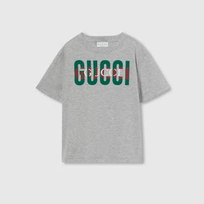 Gucci Kids' Printed Cotton T-shirt In Grey