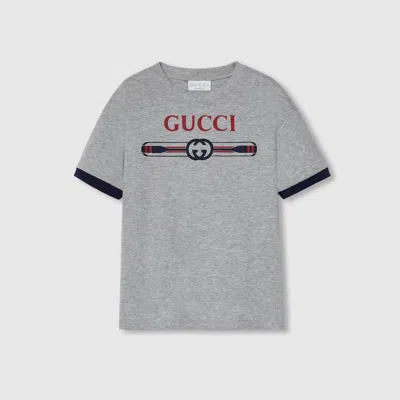 Gucci Kids' Printed Cotton T-shirt In Grey