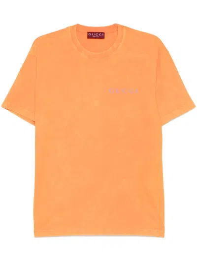 Gucci Washed Orange Cotton T-shirt With Logo Men