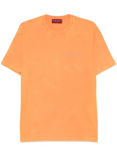 Gucci Washed Orange Cotton T-shirt With Logo Men
