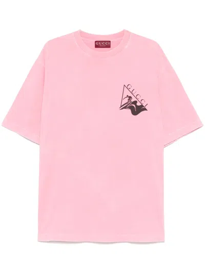 Gucci Printed Cotton T-shirt In Pink