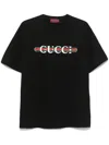 Gucci Blue Navy Cotton T-shirt With Logo Print Women In Schwarz
