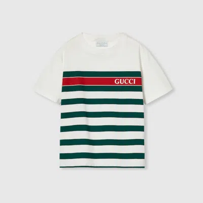 Gucci Kids' Printed Cotton T-shirt In New White Green