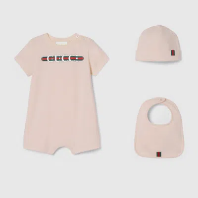 Gucci Baby Printed Cotton Three-piece Gift Set In Pink