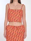 Gucci Orange Top With Spaghetti Straps And All-over Horsebit Print In Cotton Woman