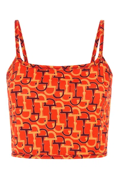 Gucci Orange Top With Spaghetti Straps And All-over Horsebit Print In Cotton Woman In Animal Print