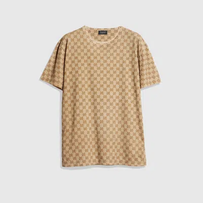 Gucci Printed Cotton T-shirt In Brown
