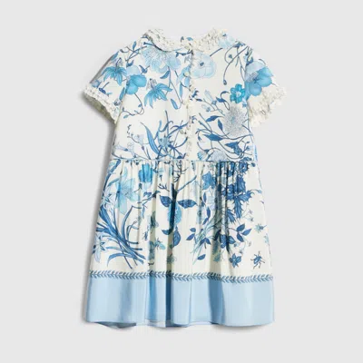 Gucci Kids' Printed Crêpe De Chine Dress In Blue