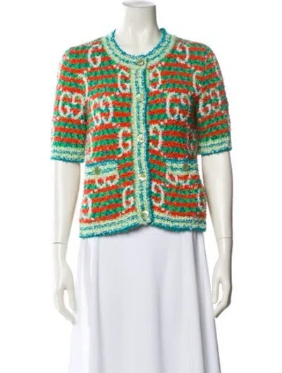 Pre-owned Gucci Printed Crew Neck Sweater In Blue