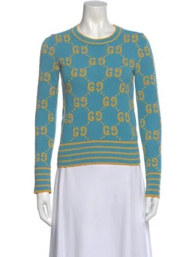 Pre-owned Gucci Printed Crew Neck Sweater In Blue