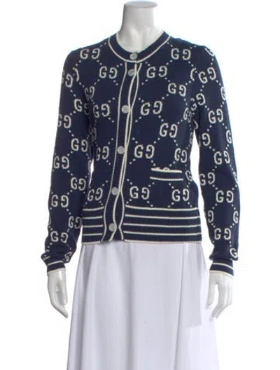 Pre-owned Gucci Printed Crew Neck Sweater In Blue